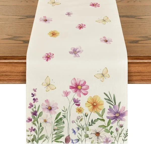 33x183cm Muoti Kukkia Perhosia Kevät Pöytäliina Kesä Pestävä Kausiluonteinen Keittiön Pöydän Koristelu Sisä- ja Ulkotiloihin Juhlapyhien Sisustus