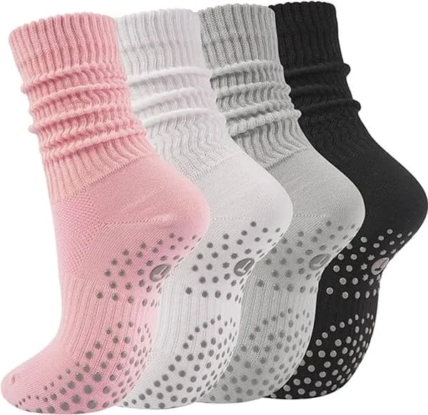 Yoga Slouch Socks with Grip, Non-Slip Pilates Socks, for Women & Men, for Training Hospital, Long Scrunchy