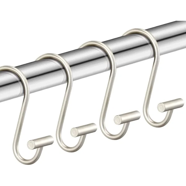 Duschdraperi-krok, rostfri duschdraperi-ring för badrum, duschdraperi-stång med dekorativ metall T-formad duschdraperi-krok, 12-pack
