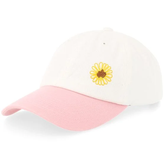 Kiddo Cap - White unconstructed Caps - Kids Small Yellow Flower White/Light Pink Brim Washed Dad Cap @ Hatstore