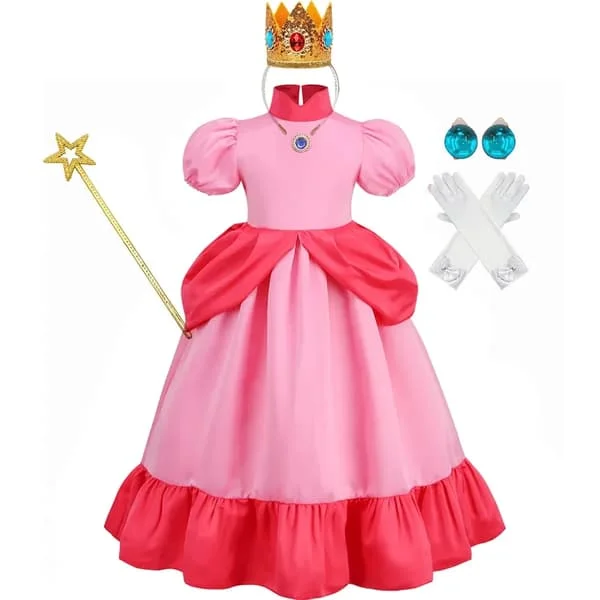 (SC)Daisy Princess Klänning Flicka Tecknad Film Cosplay Kostym Sommar Barn Orange Festkläder 2-10 År Halloween Maskeradkläder Persika Set Peach Sets