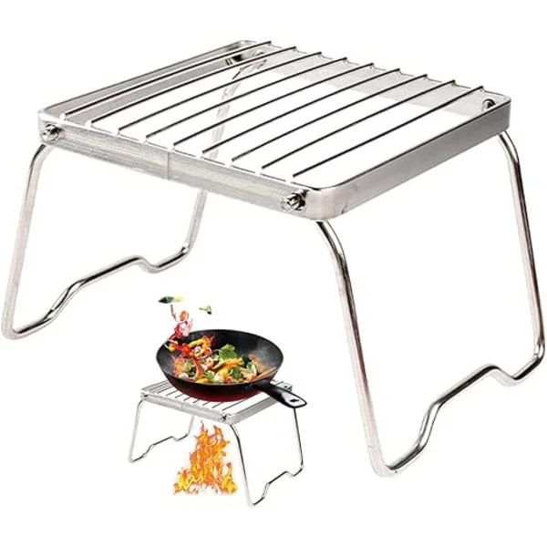 Retkigrilli, kokoontaitettava nuotiogrilli | Raskas kannettava retkigrilli - Grilliritilä BBQ Grilliritilä Ulkoiluretkeily Ruoanlaittotarvikkeet 