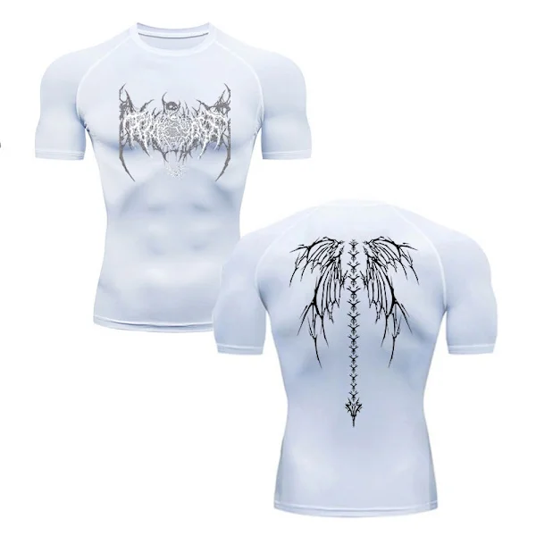 Y2K kompressionströja Herr Fitness Gym Skelett Sport Löpning T-shirt Rashgard Toppar T-shirt Snabbtorkande kortärmad T-shirt för män