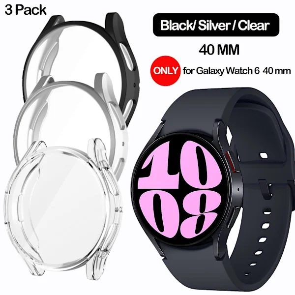 Skal för Samsung Galaxy Watch 6 40mm, 2-i-1 Design Fulltäckande Galaxy Watch 6 40mm (2023) TPU-skydd Skärmskydd för Samsung Smart Watch 6 40mm