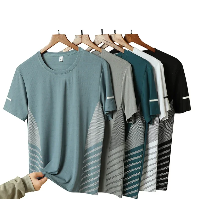 AliExpress - Running T-shirt Heren Zomer Ijs Zijde Dunne Top Reflecterende Afdrukken Sneldrogend Korte Mouw Ademend Fitness Sport T-shirt 5XL