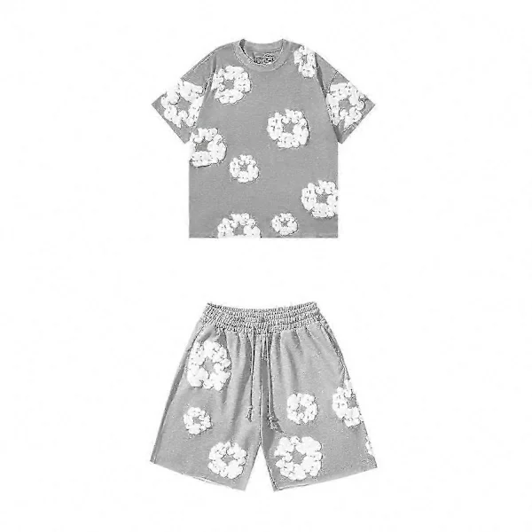 Men's Summer Shorts Set 2025, 100% Cotton, Two-Piece Casual Outfit for Fitness and Travel Grey Set