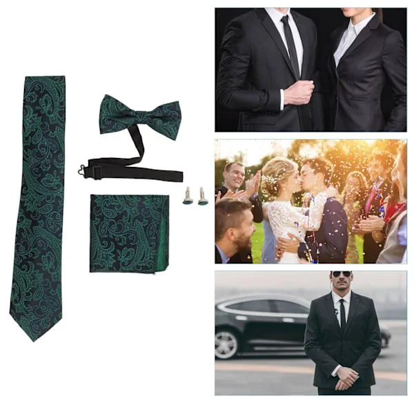 Tie and Bow Tie Set Men's Gift Box with Cufflinks Handkerchief for Formal Business Attire 8cm Width 12637-WB278