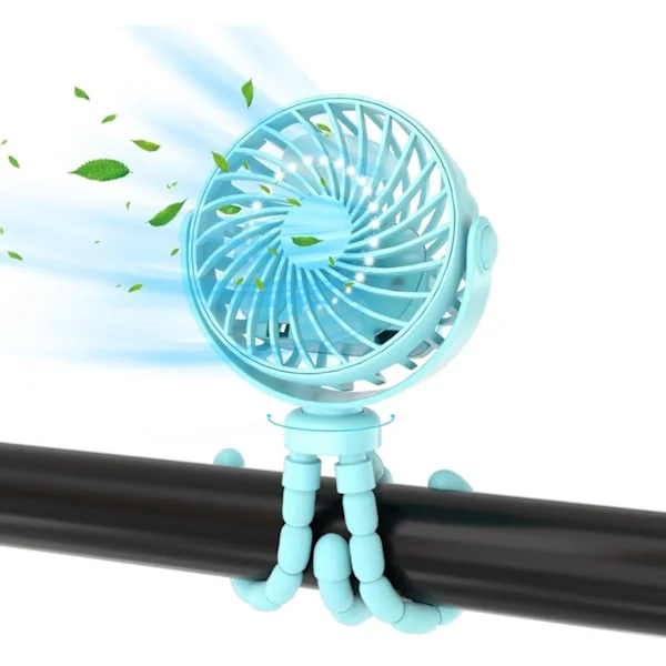 Mini Stroller Fan, Fan with Flexible Tripod, Portable Multifunctional Fan – Rechargeable, 360° Rotation, with Night Light & Stand