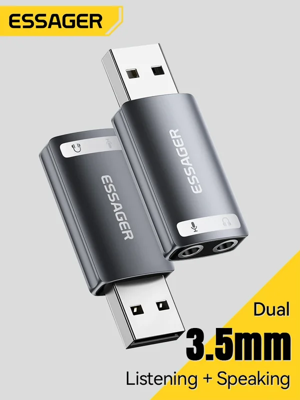 AliExpress - Essager Externe USB-Soundkarte auf 3,5 mm Mikrofon-Kopfhöreranschluss, Stereo-Headset, Audio-Mikrofon-Adapter, Lautsprecher-Schnittstelle