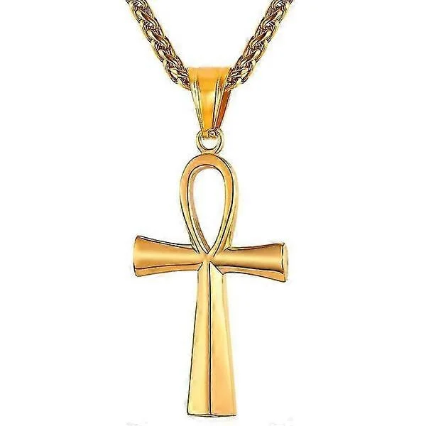 (Guld) Klassisk Herre Dame Rustfrit Stål Egyptisk Ankh Kors Vedhæng Par Halskæde