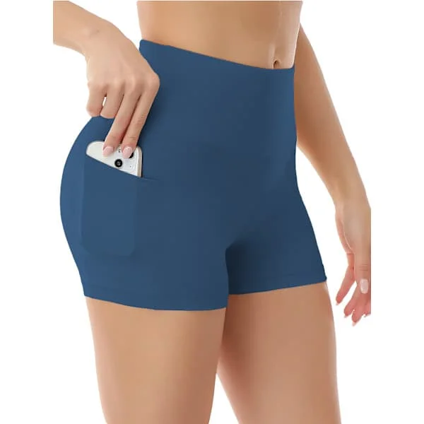 Yogashorts, Damers Shorts, Sidelommer Med Telefonlomme, Høj Talje, Yoga Fitness, Træningsbukser, Undertøj, Flerfarvet Blå Blå L