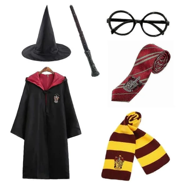 Harry Potter 6-delt sett Magisk Trollmann Cosplay Maskerade Kappe Kappe Kostyme Rød 155cm (11-12 år) Rød 155cm (11-12 år) Rød