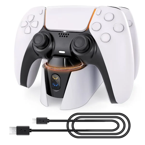 PS5 Kontroller Ladestasjon, PS5 Ladestasjon med Hurtiglading 5V/3A, Dobbel Kontroller Ladestativ for Playstation 5