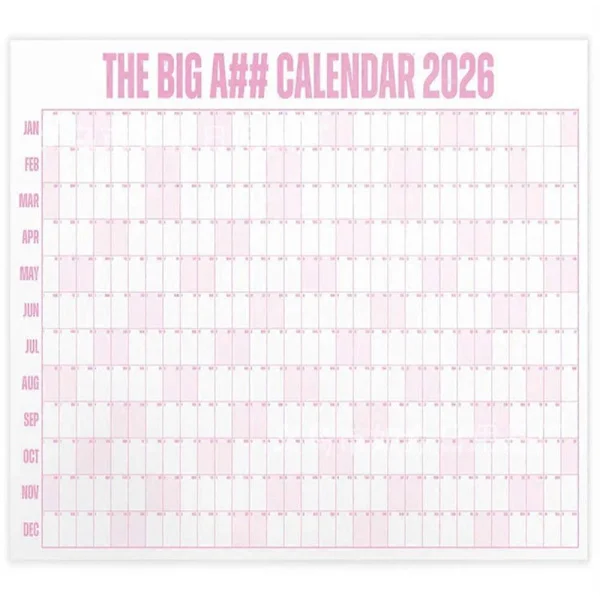 Den Store Røv Kalender 2026 - Overdimensioneret Vægkalender med Pen & Klistermærker, 2026 Månedlig Planlægger til Hjemmekontoret, 33x43 Tommer