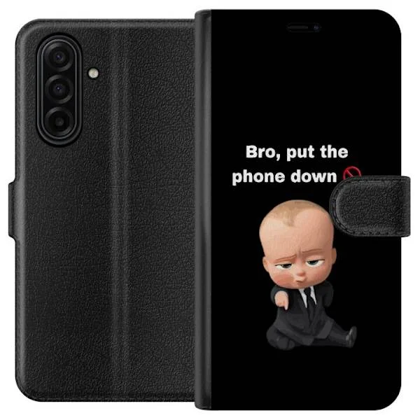 Kompatibelt Lommeboketui til Samsung Galaxy A17 5G Boss Baby morsom illustrasjon med tekst bro legg ned telefonen humoristisk motiv om skjermtid og h