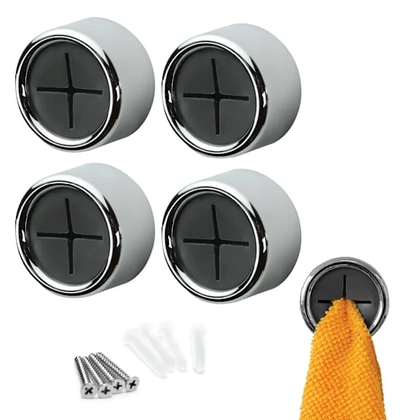 Round Self-Adhesive Towel Hangers for Kitchen, Towels and Dishcloths, Grey, 4-Pack