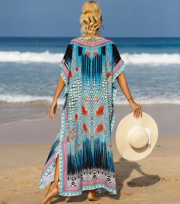 2025 Seneste Model Dame Plus Size Strandkjole Boheme Strandkjole V-Hals Flagermusærme Kåbe Løs Strandkjole Badedragt Cover-up