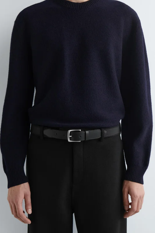 COS Men's Leather-Trimmed Webbing Belt in Black