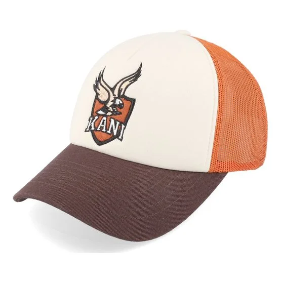 Karl Kani - White trucker Gorra - Kk Serif Patched Brown Trucker @ Hatstore