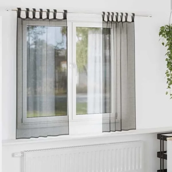 vidaXL Gardiner i voile med öglor 2 st svart, gardin i nät, transparent gardin, fönster voile, behandling av 4102257