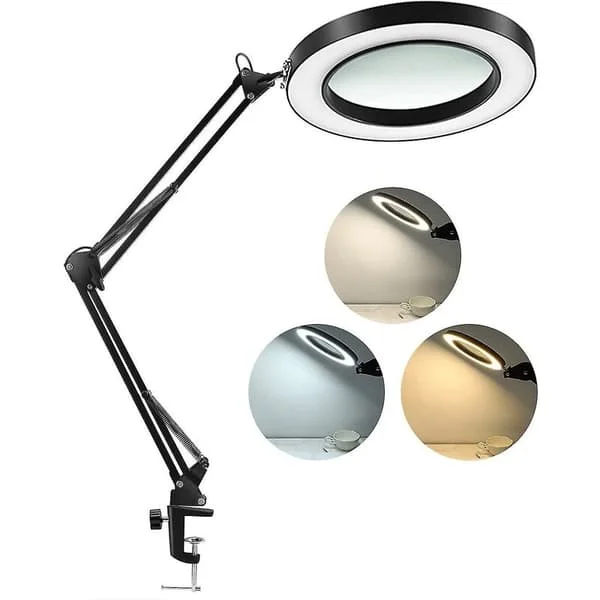 (SC)OEM - 1500 lumen LED Magnifying Lamp - Dimmable - 3 Color Modes - 4.3mm Glass Lens - 220°/350° Adjustable Swing Arm