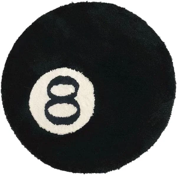 Svart Teppe, Biljardkuleteppe, 8-Ball Mykt og Luftig Svart Teppe Soveromsdekor, Svart Sirkelteppe for Stue Hjemmeinnredning 60*60