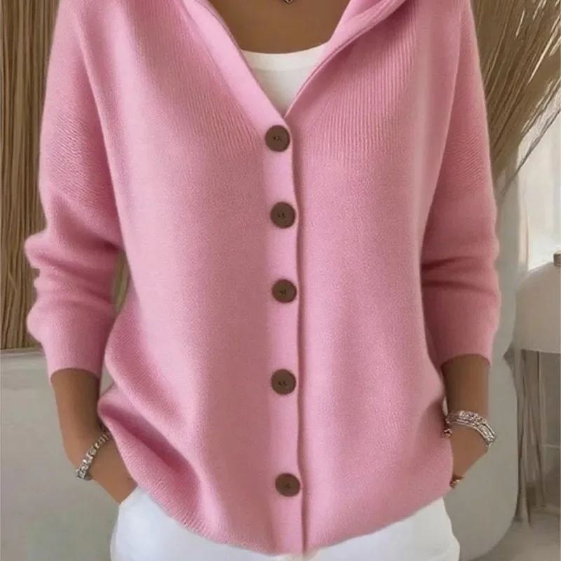 AliExpress - Couleur unie bouton tricot à capuche pull Cardigan veste pour automne hiver nouveau décontracté à la mode femmes vêtements Pulls Femmes