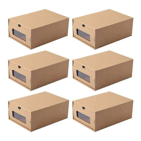 6 stk. skoeske i papir med skuff, transparent skoeske, støvtett skoeske med skuff, skooppbevaringsboks med vindu for hjemmet (Khaki damesko)