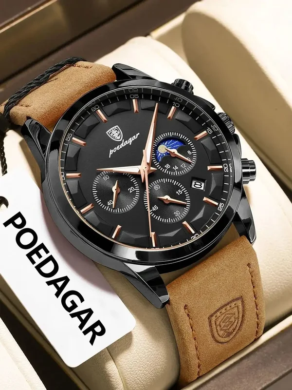 AliExpress - POEDAGAR luxe élégant homme montre-bracelet étanche chronographe lumineux Date homme montre en cuir Quartz sport hommes montres Reloj