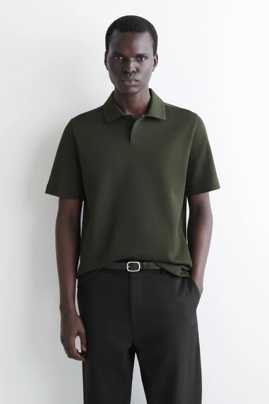 COS Men's Cotton Piqué Polo Shirt in Green