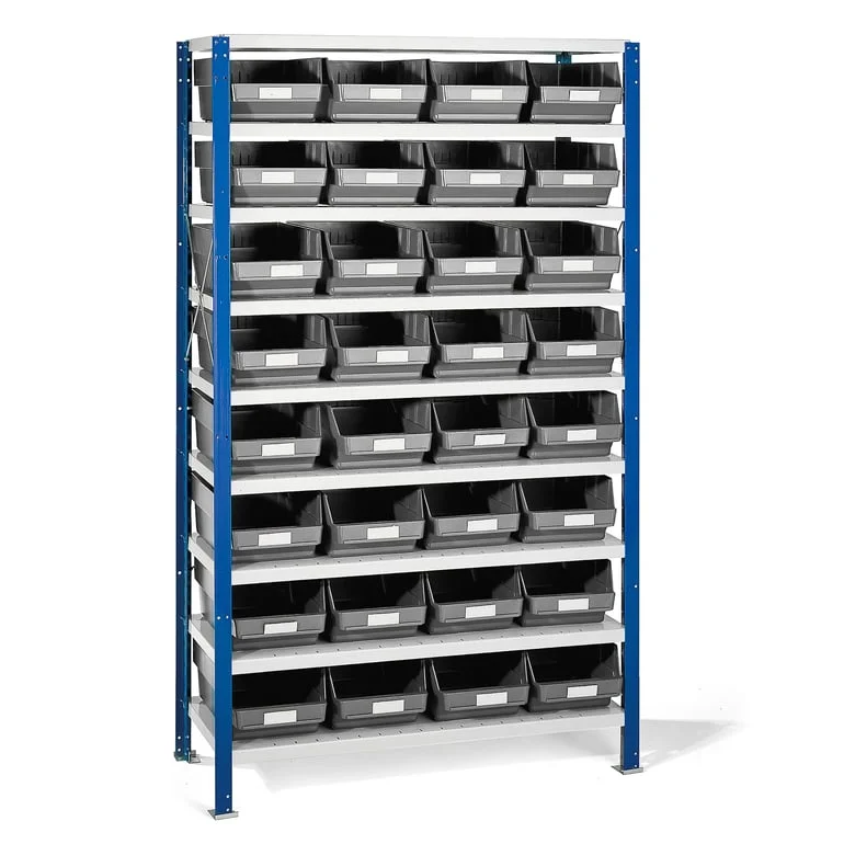Shelving for small parts REACH + MIX, 32 bins, 1740x1000x400 mm, grey