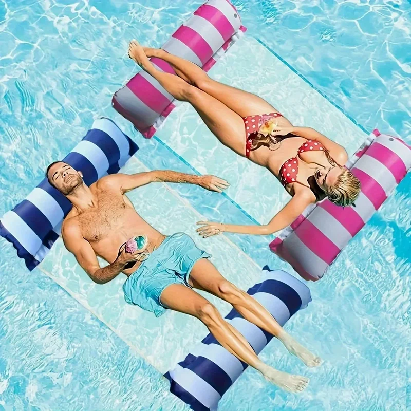 AliExpress - Faltbarer, gestreifter, aufblasbarer Loungesessel, geeignet für Schwimmbadpartys und schwimmende Strandbetten mit Netzrückenlehne