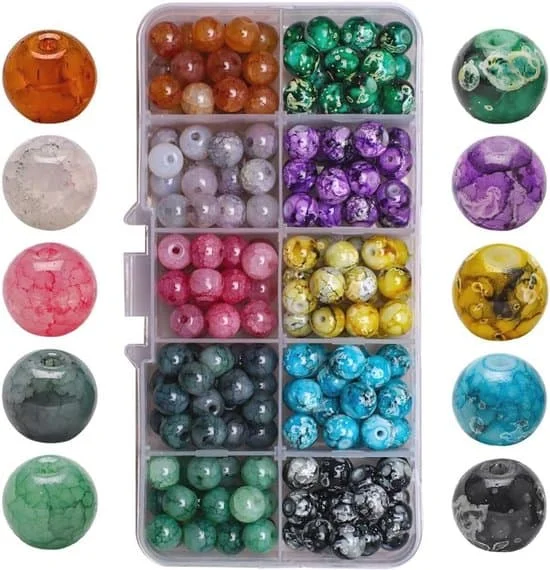 Perler til armbånd - Sæt med natursten og glasperler til DIY smykker (200 stk., 8 mm)