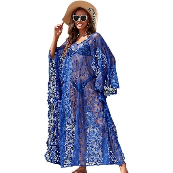 [LCS] Strandovertræk Boho Blonde Kimono Plus Size Bikini Kåbe Badedragt Til Kvinder Ensfarvet-MXBC