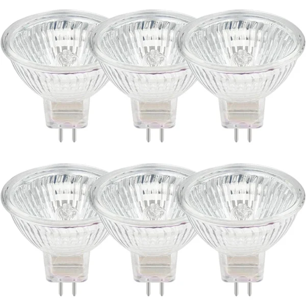 Pakke med 6 Halogenpærer GU5.3 MR16 35W 12V Dimbar - Varmhvit 2800K, 400 Lumen, Glasskuppel Jz db 35W