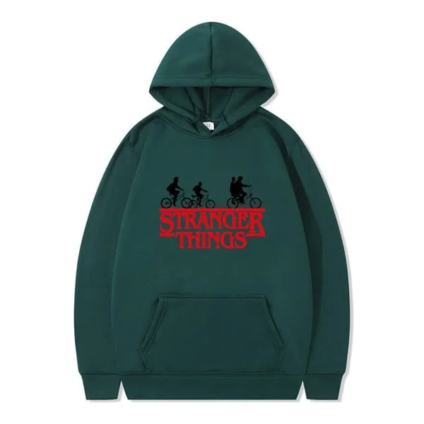 Stranger Things Printed Pullover Hoodie with Fleece Jacket - Dark Green - Size L Dark Green Dark Green