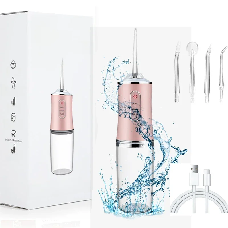AliExpress - USB Draagbare Monddouche Water Flosser Tandheelkundige Waterstraal Gereedschap Pick Tanden Reinigen 200 ML 4 Nozzles Mond 