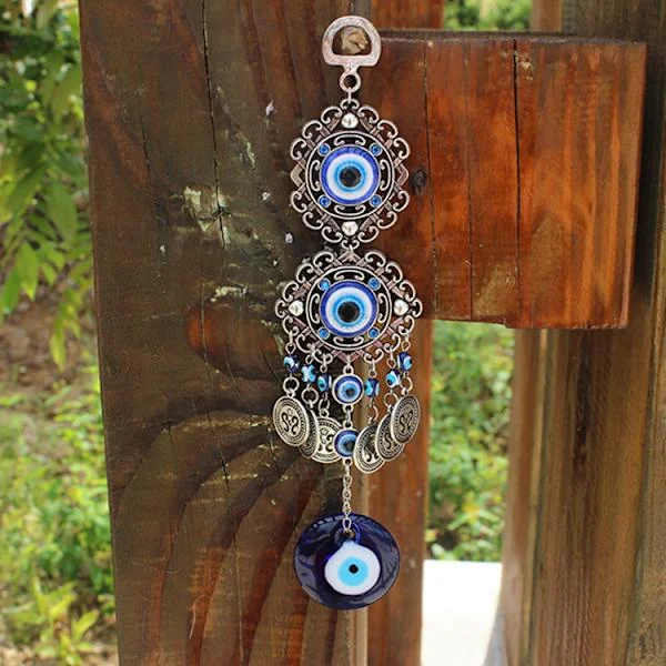 Evil Eye Car Rearview Mirror Hanging Accessories, Blue Evil Eye Car Ornaments Lucky Car Decoration Pendant for Rearview Mirror, 22CM