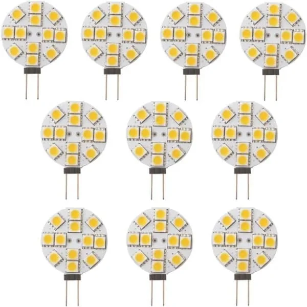 10 stk. G4 LED-pærer Varmhvit 2700K, 20W, 12V, Ikke dimbar, 180° spredningsvinkel - Kompatibel med halogenpærer for kjøkken, bobil, båt