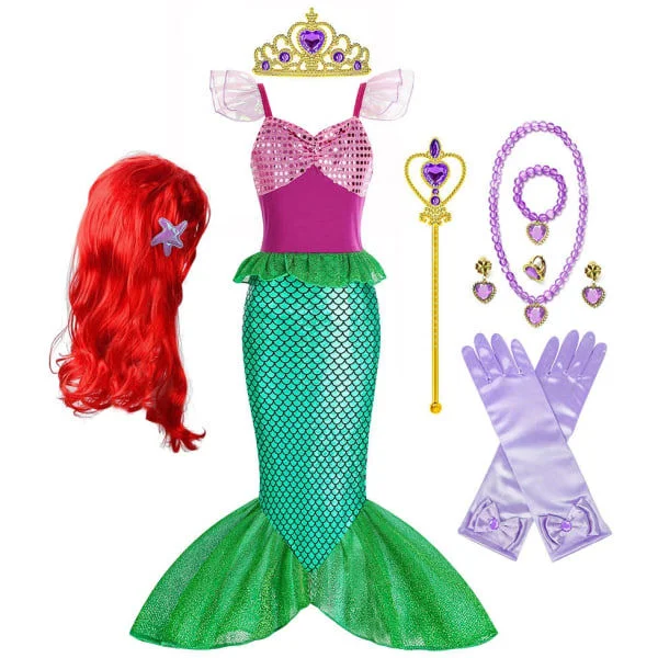 Liten jente havfrue kostyme kjole opp barn festkjole cosplay barn julebursdagsantrekk 120cm