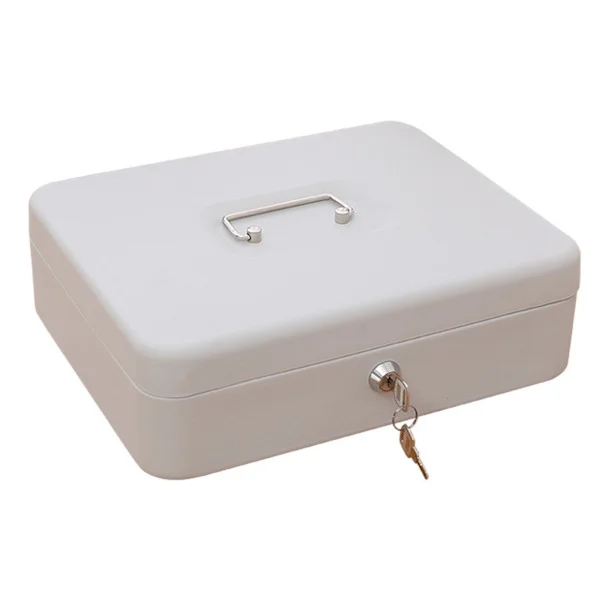 Small Cash Box with Lock, Multiple Compartments, Openable, Foldable, Stainless Steel, Portable Money Box with Handle, White Frosted, Oversized with 