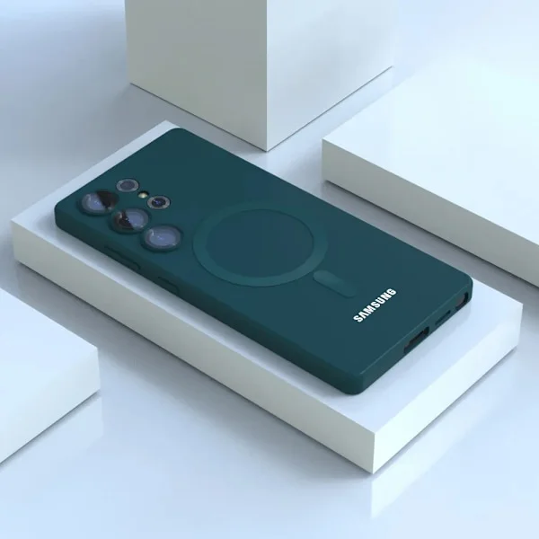 【YD】Til Samsung Galaxy S25 Ultra Magsafe-deksel S24 Ultra S23 Plus S22 S21 FE S24FE Mykt silikon-telefondeksel Mørkegrønn DarkGreen