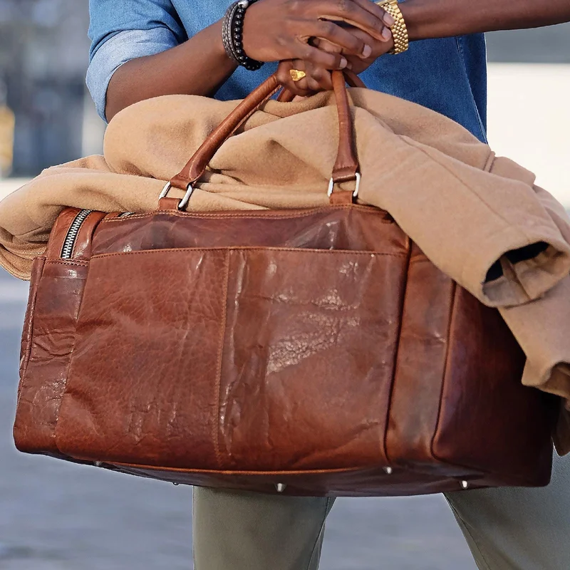 Borsa da viaggio Montreal in pelle marrone chiaro per uomini - Borse in pelle