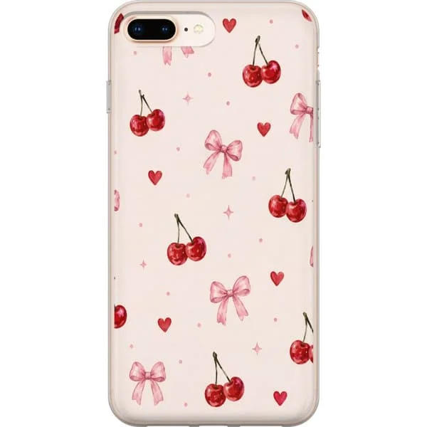 Yhteensopiva Puhelinkuori Apple iPhone 7 Plus Suloinen kuvio punaisilla kirsikoilla, vaaleanpunaisilla ruseteilla ja sydämillä romanttisessa vesiväri