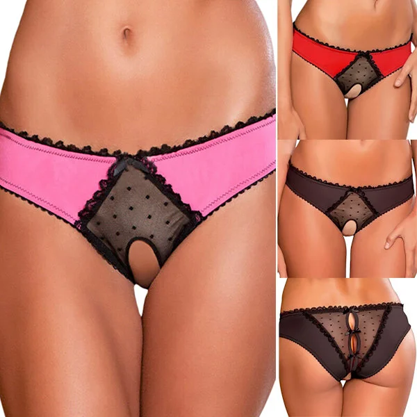 Sexy Truser Åpen Skritt Blonde Truser Undertøy for Kvinner Svart L Rød