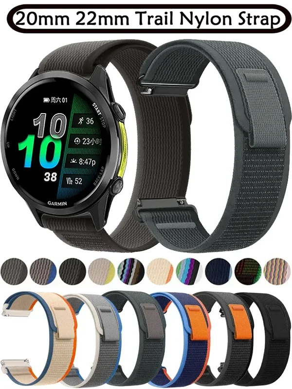 AliExpress - 20 mm 22 mm Trail-Nylon-Schlaufenarmband für Garmin Forerunner 965 955 570 970 165 55 Armband Garmin Venu 3-2/Active 6-5/Vivomove Trend