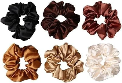 6 st Hårsnoddar, Satin Hårsnoddar Scrunchie Hårsnoddar Rep
