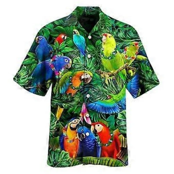 Sommer Hawaiisk skjorte Levende T-skjorte Retro skjorte Strand Papegøye Trykk Kort Erme Mann Camisa Ferie Casua