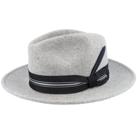 Bailey - Grau fedora Hut - Marack Oxford Mix Fedora @ Hatstore - Herren Wollfilz Hut in Grau, Größe S (55 cm)