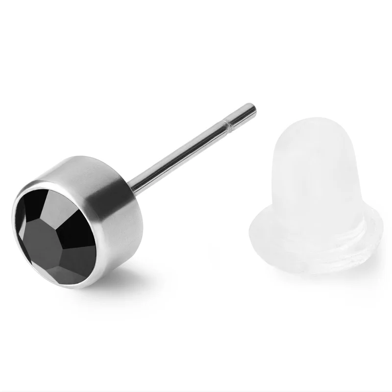 4 mm Round Silver-Tone & Black Cubic Zirconia Earring for Men - Stud earrings